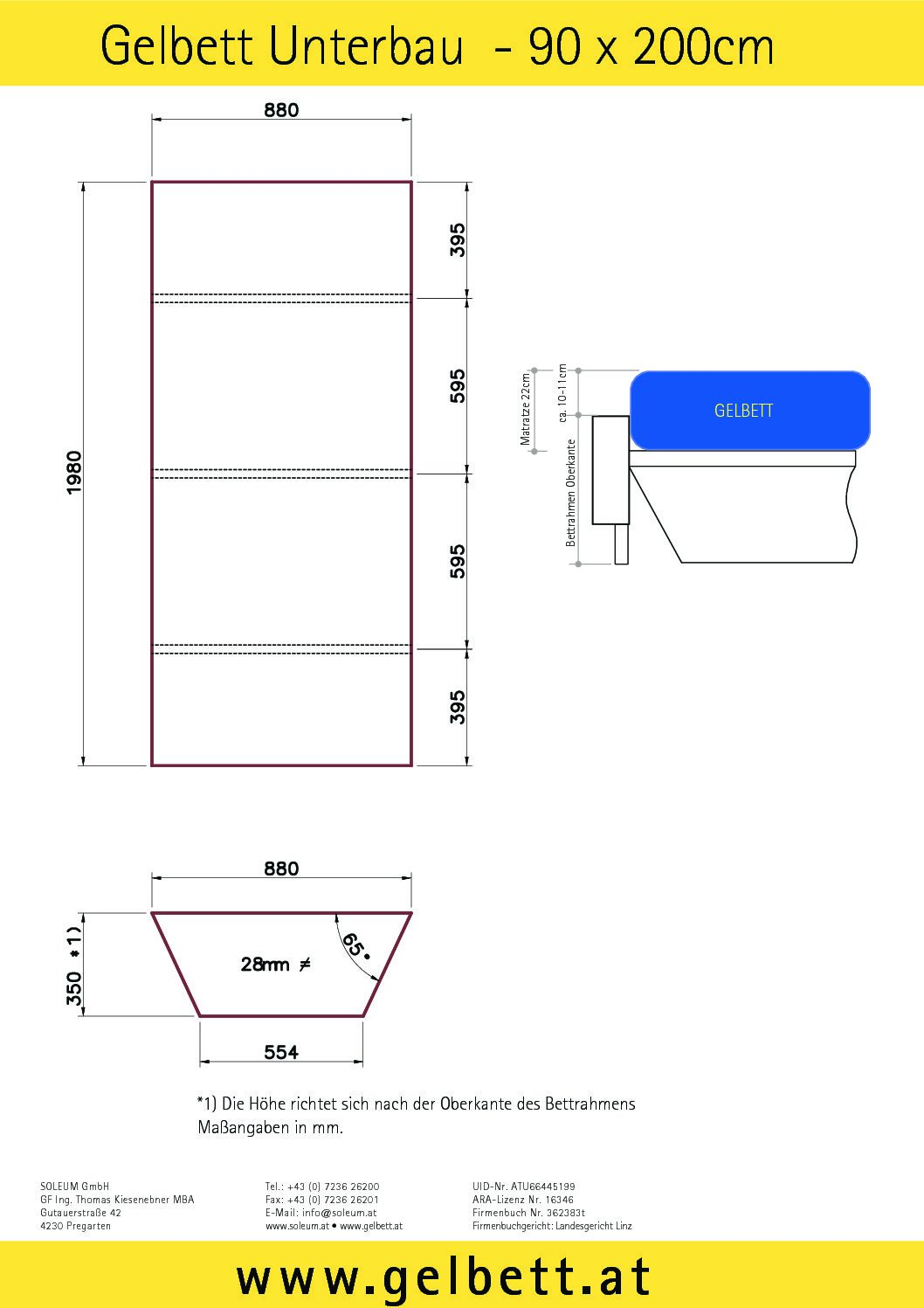 Gelbett Unterbau Einzelbett